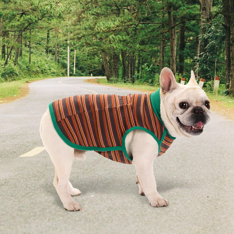 Dog Shirts, French Bulldog T-Shirt, Cotton Striped Tank Top, Color Blocked Tee for Small Dogs, Stretchy & Breathable Puppy Vest, Four Seasons Pet Clothes Brown Medium - PawsPlanet Australia