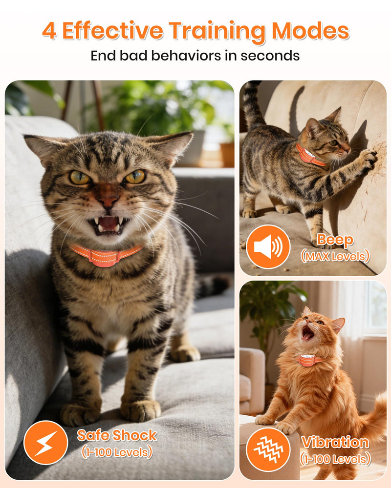 Lightweight Cat Shock Collar with Remote, Mini 3300Ft Cat Training Collar with Shock/Vibration/Beep Vibration&Beep 4 Modes, Ultra-Small Waterproof Shock Collar for Cats with 200-Level for Misbehavior Orange - PawsPlanet Australia