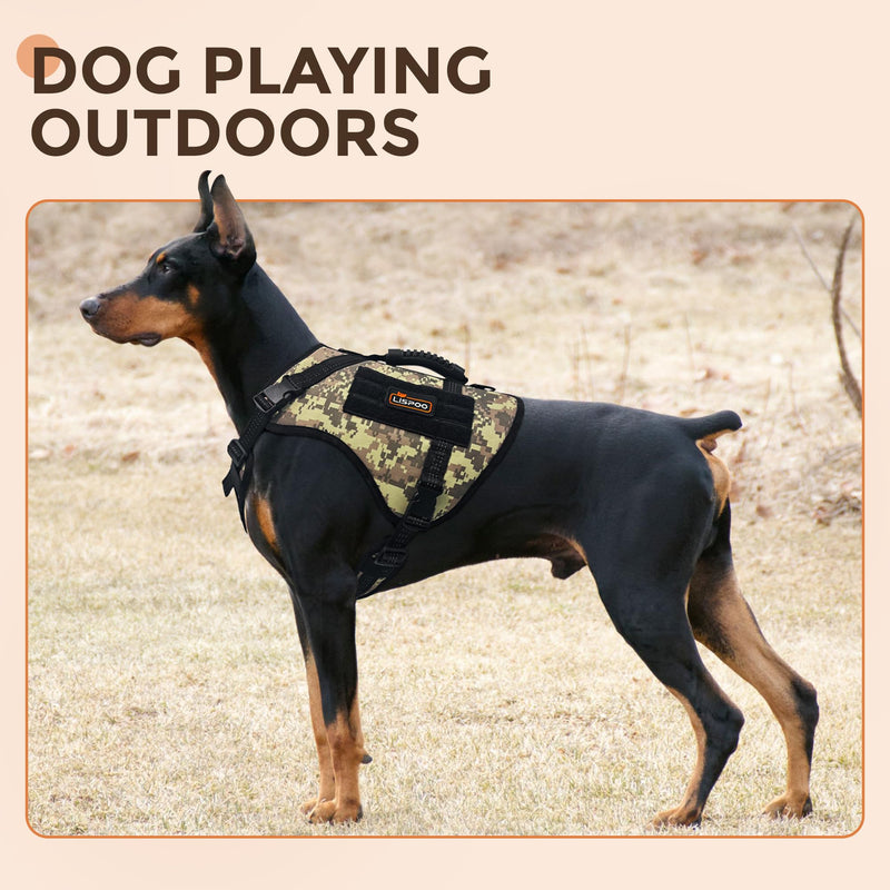 Multicam Tactical Dog Harness No-Pull Adjustable Canine Harness for Large Breeds, Reflective K9 Vest with Water Bottle Bag and Pocket; Ideal Training, Walks, Hikes Gear-(L Size) Camouflage chest harness - PawsPlanet Australia