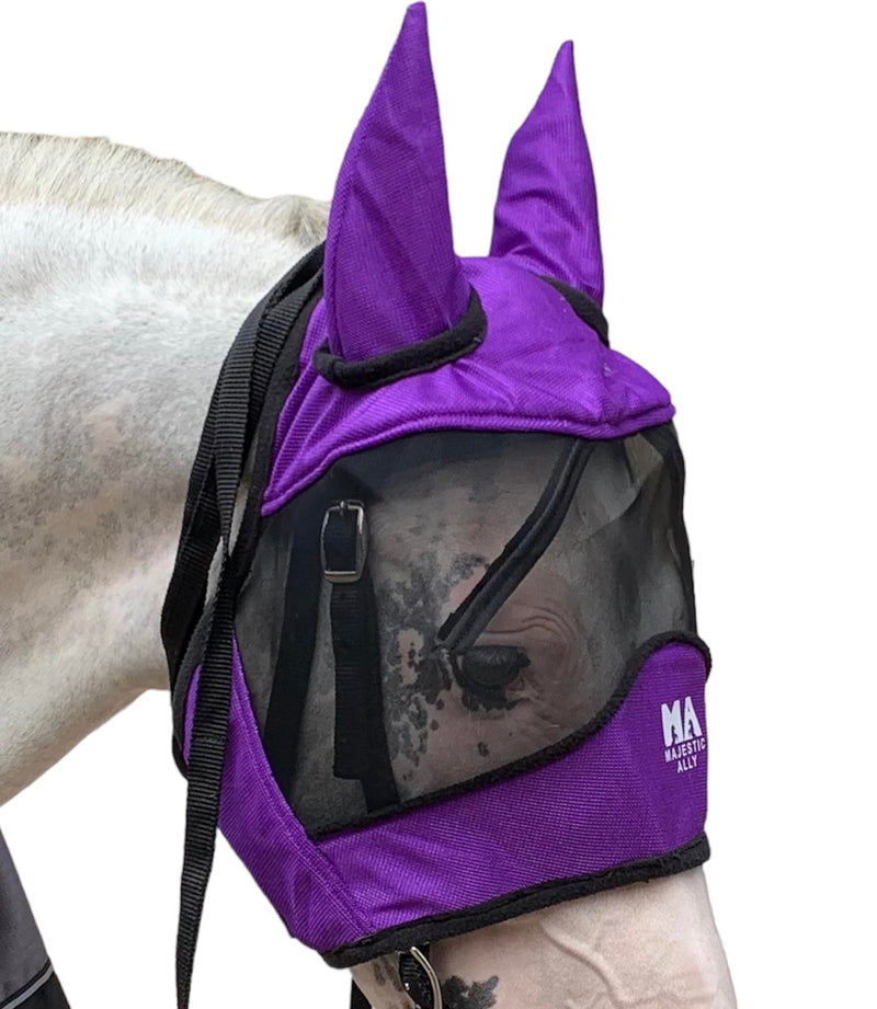 Majestic Ally Horse Fly Mask with Ears, Comfort Durable Fine Mesh, Soft Fleece Touch on Skin, Protect Eyes and Ears (Purple) - PawsPlanet Australia