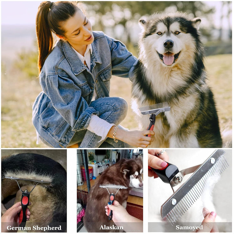 Undercoat Rake Brush Set, 3 Pack Long-Tooth Pet Brush - Dog Rake Brush & Steel Shedding Comb & Double-Sided Teech Comb for Double Coat Large Dogs, Horses - PawsPlanet Australia
