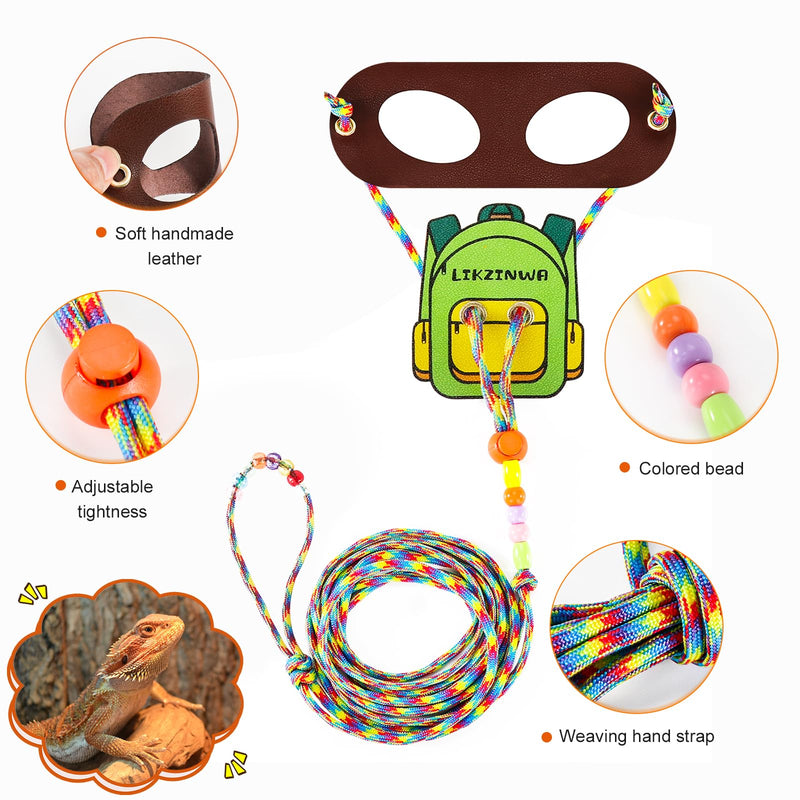 LIKZINWA Bearded Dragon Lizard Leash Harness,4 Size Pack Adjustable Small Animal Harness for Reptile and Small pet (Schoolbag) Schoolbag - PawsPlanet Australia