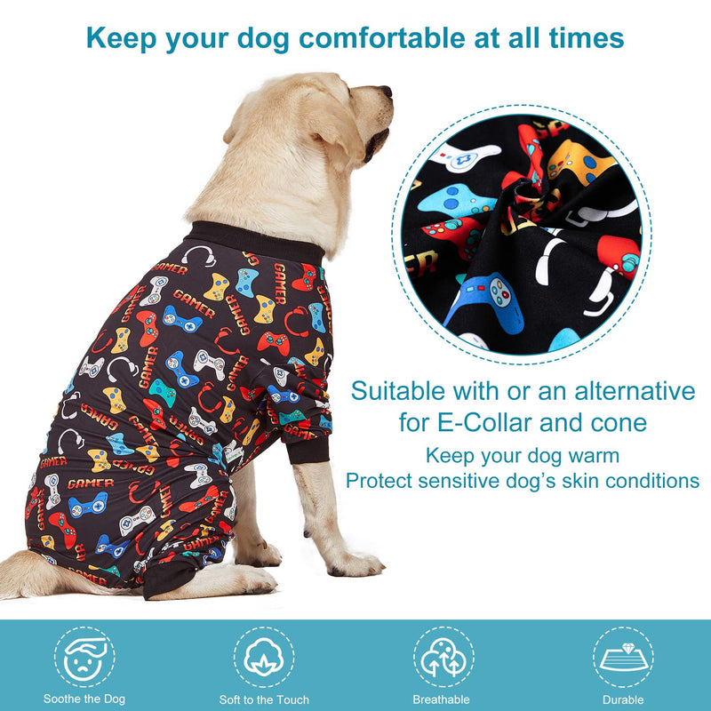 LovinPet Large Dog Pajamas, Game Console Print,UV Protection, Wound Care/Post Surgery Dog Clothes, Pet Anxiety Relief, Lightweight Stretchy Pitbull Pullover Shirt, Onesies for Dogs, Pet PJ's/XXL XX-Large Black - PawsPlanet Australia