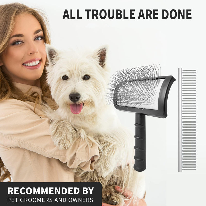 2PCS Slicker Brush for Dogs & Pet Comb, Professional Dog Grooming Brush with Extra Long Pins to Effectively Remove Tangles, Knots and Mats for Cockapoos, Labradoodles, Cavapoos and Golden Doodles - PawsPlanet Australia