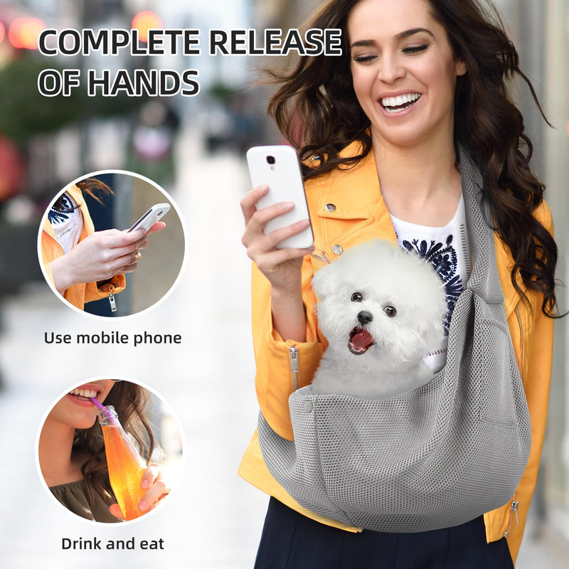 Dog Carrier Sling - Ultra Breathable Reversible Puppy Carrier Purse with Storage Pocket, Travel Safety Harness, Hand-Free Dog Sling Carrier for Carry Small Dogs and Cats, Dog and Cat Harness(Gray) Gray - PawsPlanet Australia