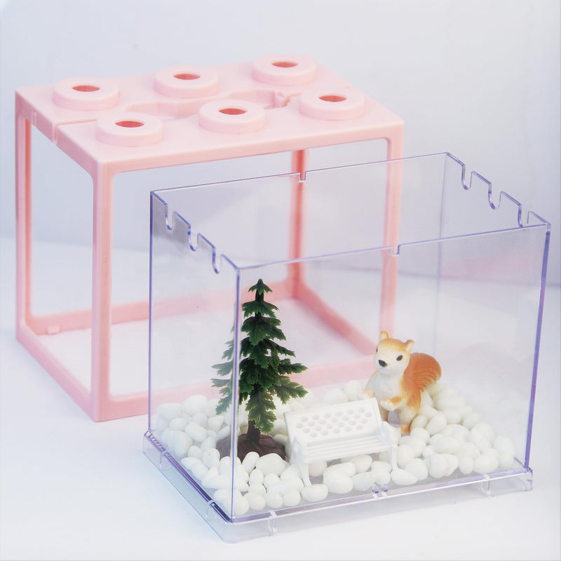 Small Sea Monkey Tank, Stackable Mini Betta Fish Tank Tinny Aquarium Kit with Aquarium Gravel, Moss Ball Tank Shrimp Tank 0.27 Gallon Acrylic Cube Fish Bowl for Shrimp Snails Pink - PawsPlanet Australia