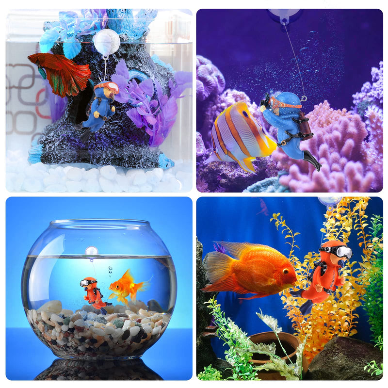 KINBOM 4 Pack Fish Tank Diver Decorations, Aquarium Diver Ornament Cute Little Diver Floating Fish Tank Decorations for All Kinds of Aquarium Fish Tanks - PawsPlanet Australia