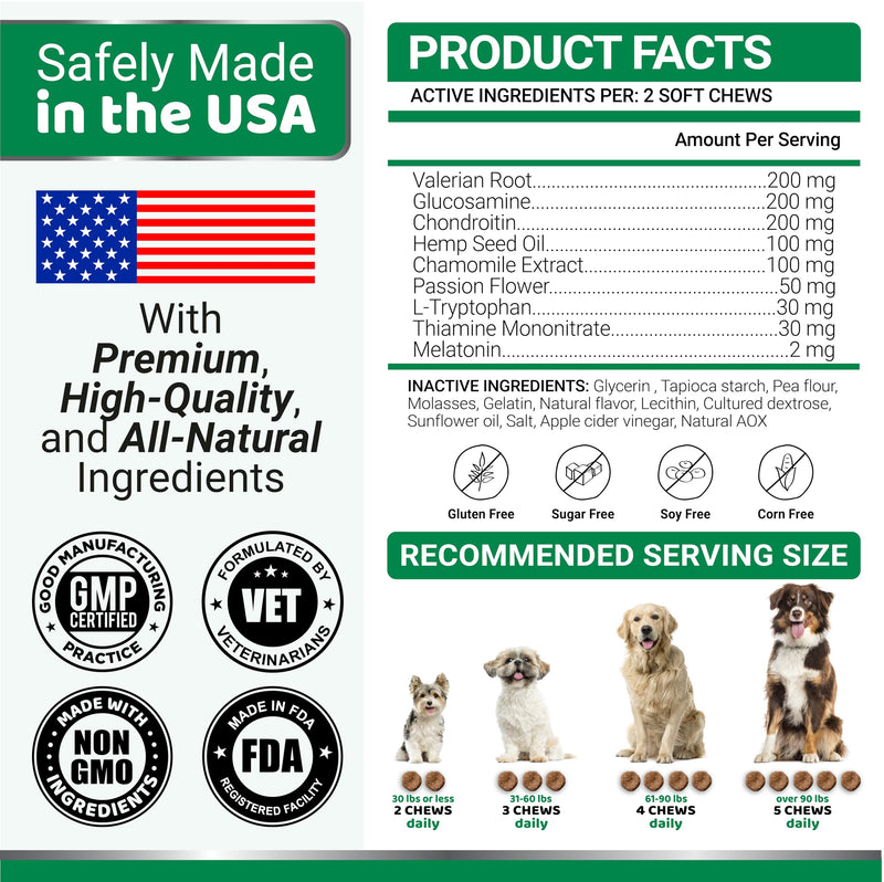 Hemp Calming Chews for Dogs Anxiety - Advanced Dog Calming Treats - 170 Dog Calming Chews - Anxiety Relief Treats - Hemp Oil - Separation Aid, Stress, Hip and Joint Supplement for Dogs Health Support 170 Chews Hemp Calming Chews