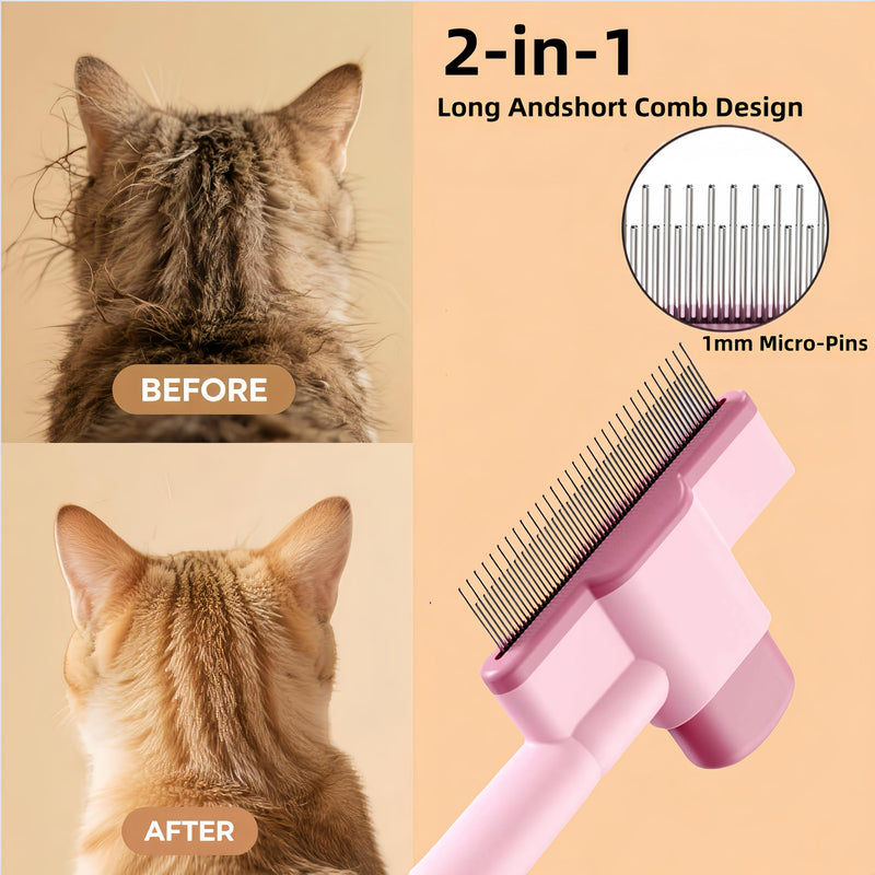 2 Pack-Pet Comb,Flea Comb for Cats&Dogs Cleaning Removal Comb Pet Hair Gentle with Release Button,Kittens Pet Comb to Groom Hair and Knots (Pink & Blue) - PawsPlanet Australia