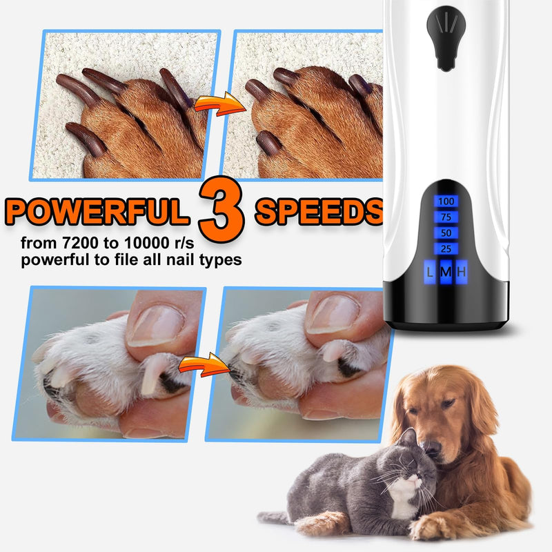 YABIFE Dog Nail Grinder with Nail Clipper, Dog Nail Trimmers Kit, Super Quiet Electric Pet Nail Grinder, Rechargeable, for Small Large Dogs & Cats Toenail & Claw Grooming,3 Speeds,White White - PawsPlanet Australia
