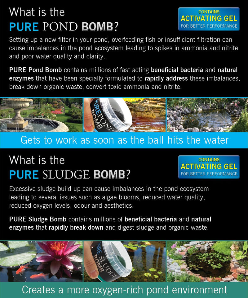 Evolution Aqua Pure Duo Pack Pond Bomb & Sludge Bomb Pond Clear Water Treatment Pond Sludge Remover - Duo Value Pack Offers Complete Natural Pond Water Treatment for Fish Ponds - PawsPlanet Australia