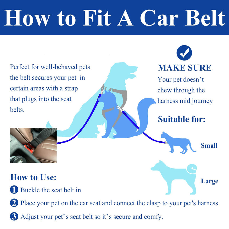 Dog Seat Belt for Car. Adjustable Dog Safety Seatbelt. Adjustable Strap, Strong Nylon Fabric, Bungee Buffer Dog Puppy Car Seat Belt. (Navy - 1 Pack) Navy - 1 pack - PawsPlanet Australia