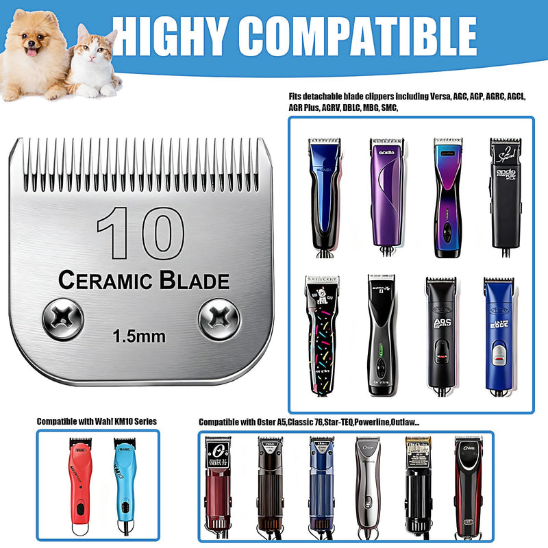 Dog Grooming Replacement Blades Compatible with Andis Dog Clipper, Dog Clipper Blades Compatible with Oster A5,Wahl KM-10 Series Dog Clipper,#10 Blades (1.5mm) Silver