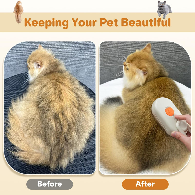 LunaSync Cat Steam Brush for Shedding, 4 in 1 Rechargeable Pet Grooming Brush for Cats and Dogs, Anti-Static Deshedding Tool with Massage & Cleaning, Comb for Long Short Hair - Beige - PawsPlanet Australia