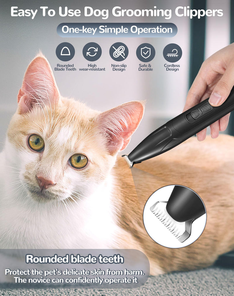Dog Clippers for Grooming, 2 Speed Low Noise Cordless Dog Paw Trimmer, Rechargeable Small Pet Hair Trimmer for Grooming, Cat Hair Clippers Shaver for Paws, Eyes, Ears, Face, Rump (Black) Black - PawsPlanet Australia