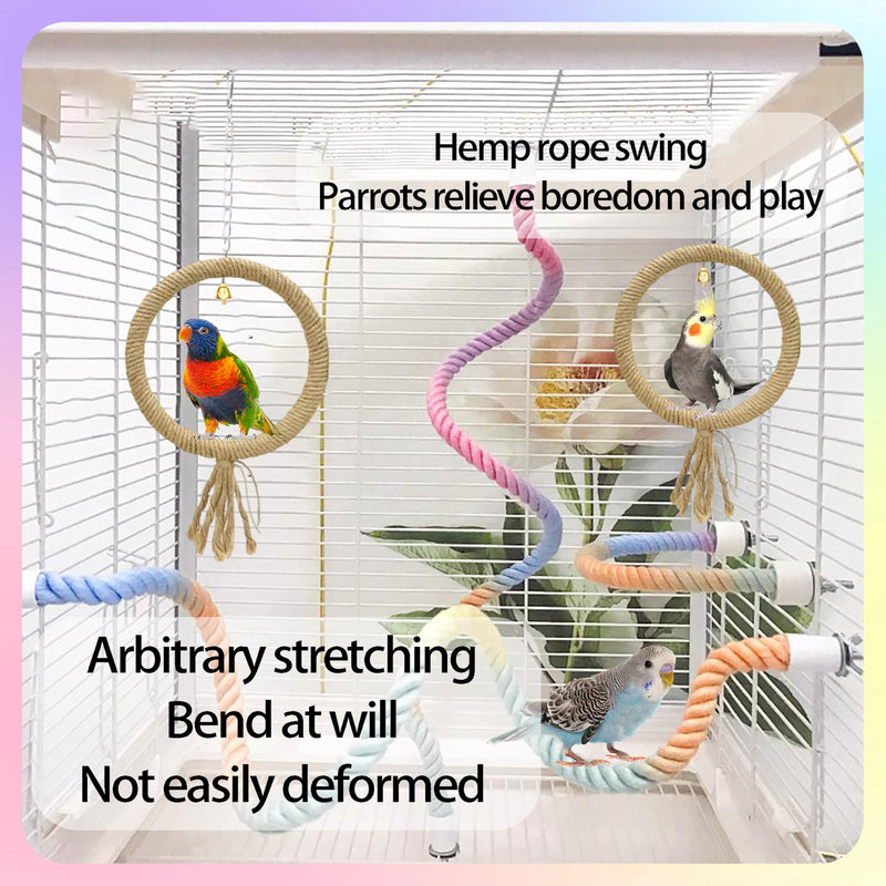 Bird Rope Perch Gradient Bendable 3Pcs Stand Bird Cage Climbing Rope Toys for Cockatiels, Budgies, Lovebirds, Parakeets, Includes a Long, a Short, and a Circular Bird Swing(32'' & 14''& 6.5'') - PawsPlanet Australia