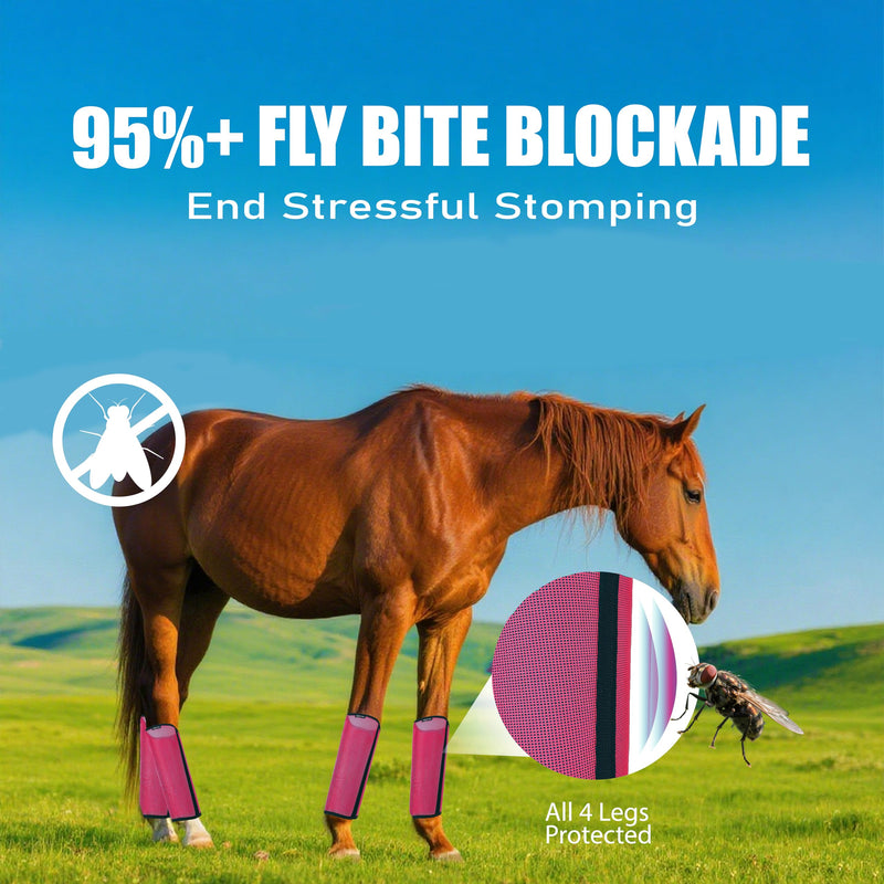 Mesh Horse Fly Boots Set of 4, Loose Fitting Shoofly Leggings for Horses with Breathable & Adjustable, Fly Leg Wraps for Horses Stop Annoying Stomping, Stay-on Comfortable Shoo Fly Boots (Pink) Pink - PawsPlanet Australia
