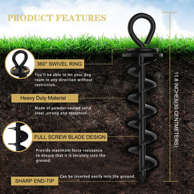 Eurmax USA Heavy Duty Dog Tie Out Stake for Large Dogs up to 210 lbs Dog Stakes for Outside,Dog Anchor, and Dog Gadget Dog Accessories Dog Leash Stake Dog Runner Trampoline Stakes 2-Pack (Black) Black-2pack - PawsPlanet Australia