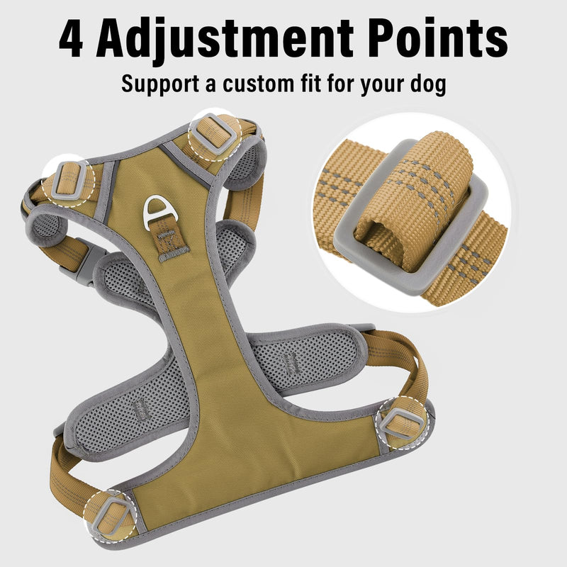 Plutus Pet No Pull Dog Harness, Release at Neck, Reflective Adjustable Dog Vest Harness, Easy Control Handle for Walking, for Small Medium Large Dogs, Khaki, XL X-Large - PawsPlanet Australia