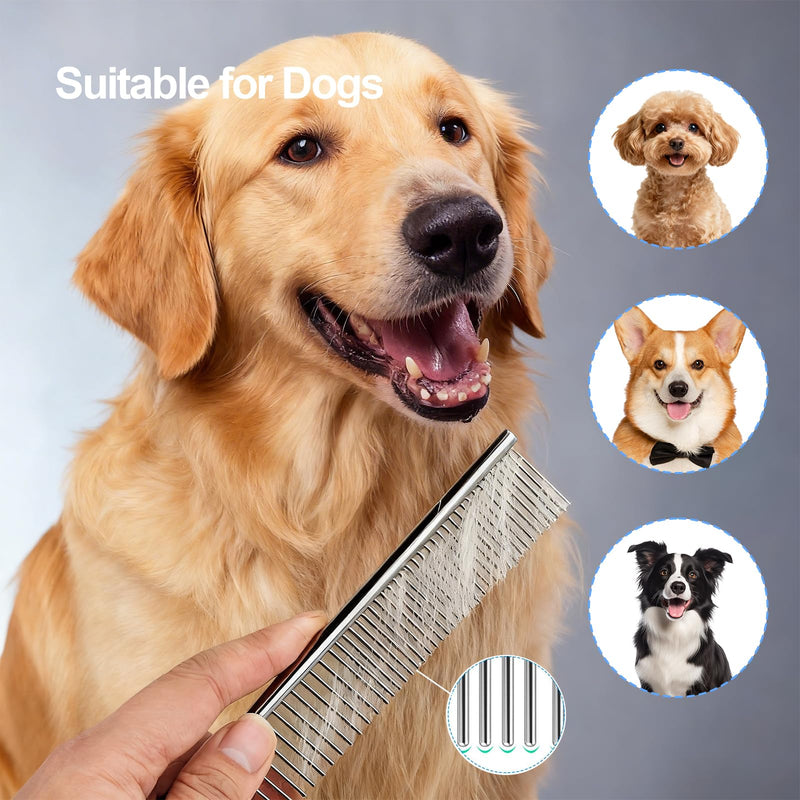Dog Comb for Grooming Matting, ddoutot Cat Domb with Rounded Ends Stainless Steel Teeth, Metal Comb for Dogs-Long and Short Haired such as Greyhound Poodle Doodle and Pet Cat, 7.4"/Sliver 1pcs metal comb