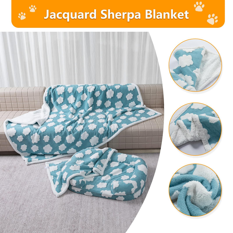 Waterproof Pet Blanket,Dog Blue Dog Blankets for Bed Covers Couch Sofa Stylish Jacquard Pets Throw Blankets for Puppy Cats Washable Reversible Furniture Protection Covers (Blue Cloud,M) Blue Cloud M-100*145cm(40*57in) - PawsPlanet Australia