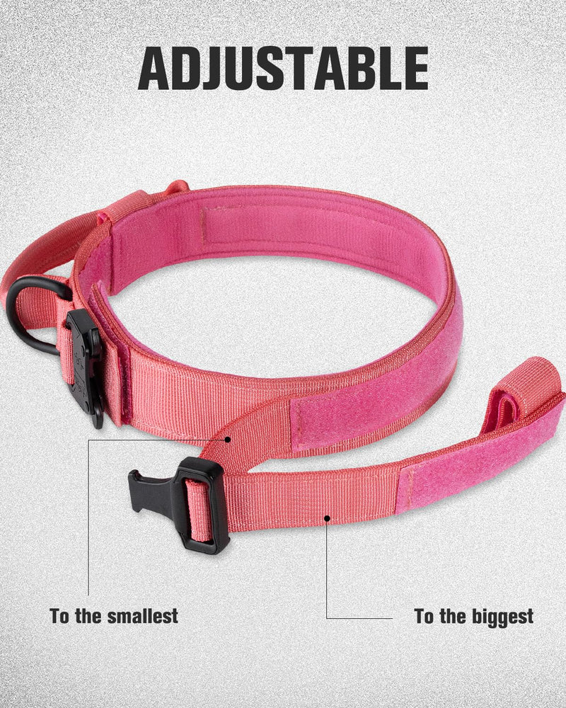 Joytale Tactical Dog Collar(17"-21") and Dog Leash Set, Shock Absorbing Bungee Dog Leash and Adjustable Strong Dog Collar with Handle for Large Dogs(Hotpink, L) - PawsPlanet Australia