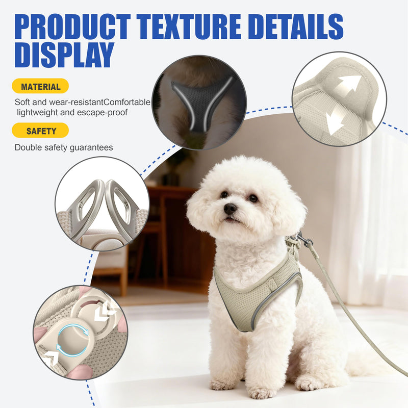 Harness and Leash for Cat or Puppy - Adjustable Set in Soft Nylon, Secure Comfort for Walking, Training, Outdoor, Small Animals, Easy to Put On and Take Off, Beige, S - PawsPlanet Australia