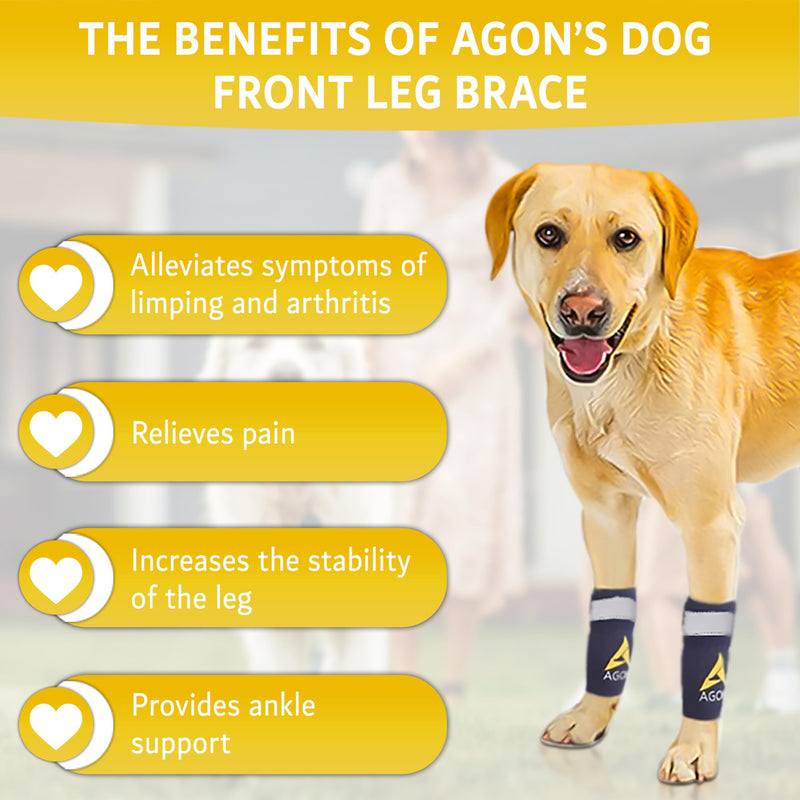 AGON Dog Front Leg Brace Pair with Metal Strings and Reflective Wraps Paw Compression Wrap for Canine Protects Wounds Brace Heals and Prevents Injuries and Sprains and Helps with Loss of K9 Stability L/XL (1 pair) - PawsPlanet Australia