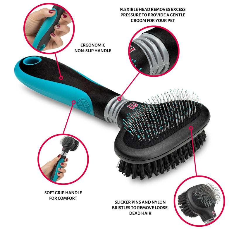 Mikki Dog, Cat Dual Slicker Brush Remove Knot, Tangle -2 sided -Nylon and Ball Pin for Small-Med Pets - PawsPlanet Australia