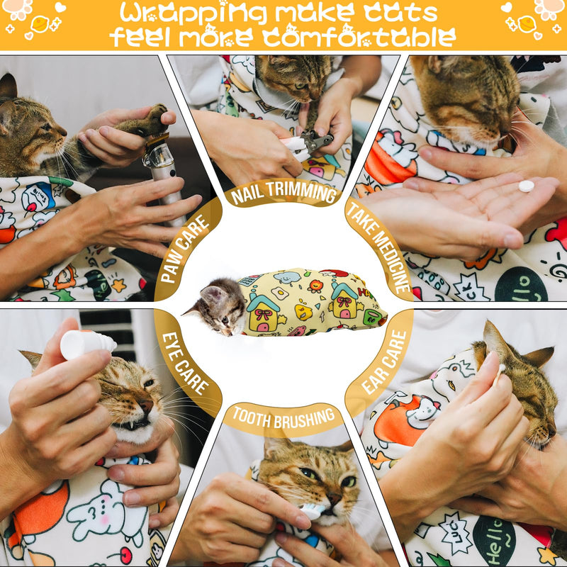 AIERSA XL Cat Wrap for Cutting Nails and Grooming, Cat Restraint Wrap for Nail Clipping, 27x27in Self-Adhesive Fabric Cat Swaddle Burrito Wrap for Nail Trimming, Cat Grooming Supplies XL(within 11lbs) 1pcs - PawsPlanet Australia