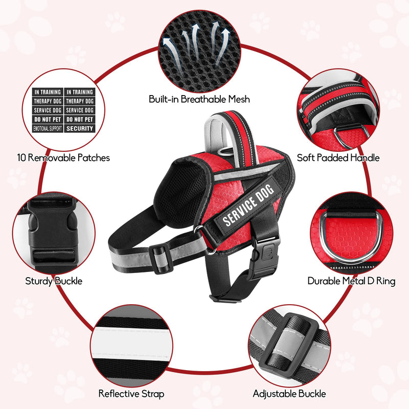 Service Dog Vest Harness and Leash Set, Animire in Training Dog Harness with 10 Dog Patches, Reflective Dog Leash with Soft Padded Handle for Small, Medium, Large, and Extra-Large Dogs (RED,XS) XS Red - PawsPlanet Australia
