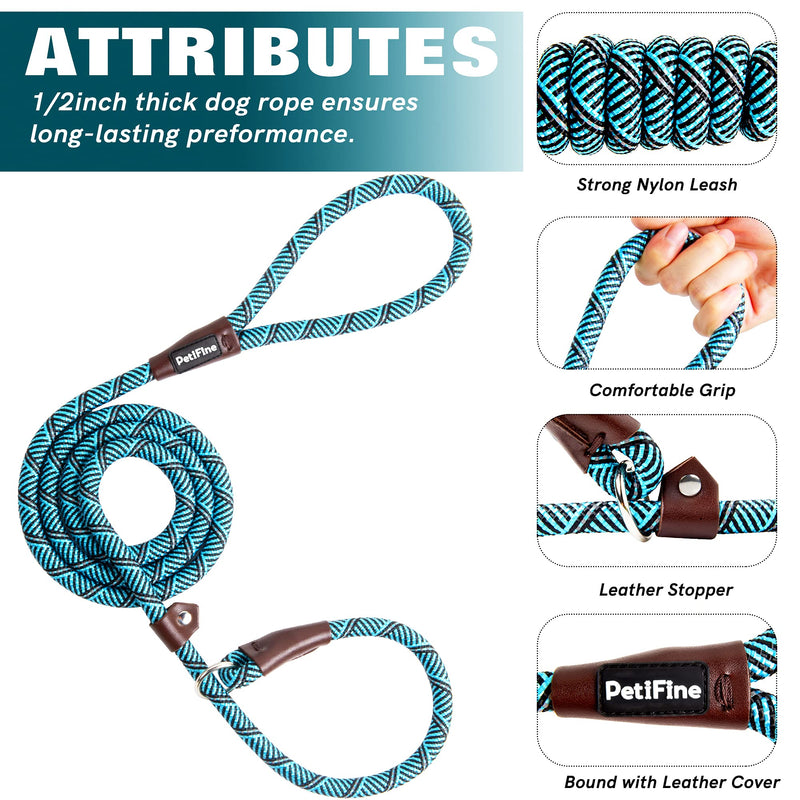 PetiFine Slip Lead Dog Leash,6FT x 1/2" Reflective Durable Dog Training Leash, Heavy Duty Adjustable Nylon Dog Rope Leash Slip Leash for Small Medium Large Dogs (Blue) Blue 1/2" x 6 FT