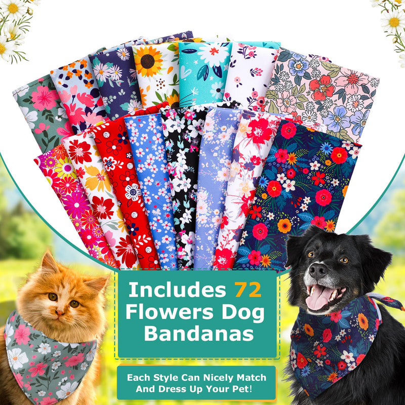 72 Packs Dog Bandanas Bulk Buffalo Plaid Cat Bandana Summer Scarf Triangle Fruit Drool Bibs Washable Adjustable Kerchief Dog Cat Bandana for Beach Small Medium Pet Supplies(Flower) Floral - PawsPlanet Australia