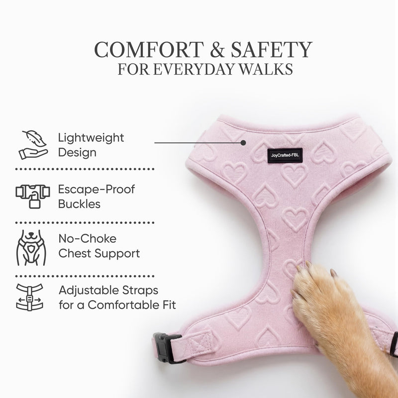 No Pull Dog Harness | Lightweight Breathable Neoprene Harness, Cute Heart Pattern, Adjustable Step-In Vest with Secure Back D-Ring, Soft Padded, For XXS-L Small Dogs – Harness Only Pink Harness - Pink M-Medium - PawsPlanet Australia