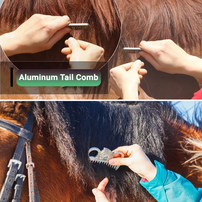 Horse Grooming Kit 13 Piece, Horse Brushes for Grooming Supplies Set with Organizer Bag, Horse Brush & Curry Comb for Effective Cleaning, Gift for Horses Riders Beginners Brown Green