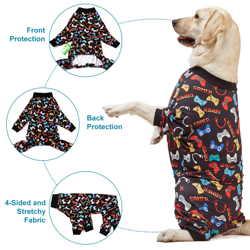 LovinPet Large Dog Pajamas, Game Console Print,UV Protection, Wound Care/Post Surgery Dog Clothes, Pet Anxiety Relief, Lightweight Stretchy Pitbull Pullover Shirt, Onesies for Dogs, Pet PJ's/XXL XX-Large Black - PawsPlanet Australia