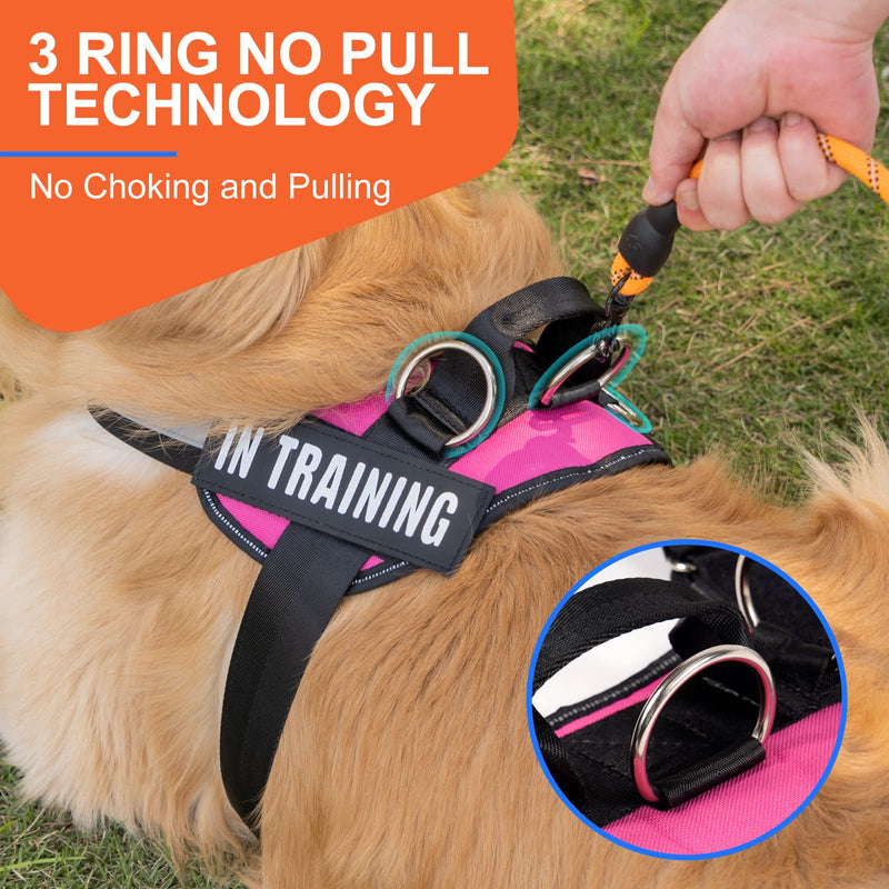 Essential Dog Harness, No Pull Pet Harness with 3 Side Rings for Leash Placement, No Choke, Reflective, Adjustable Pet Vest, Easy On-Off & Improved Control Handle, Training, Walking, Running L(Neck:19-26",Chest:25-33") Rose - PawsPlanet Australia