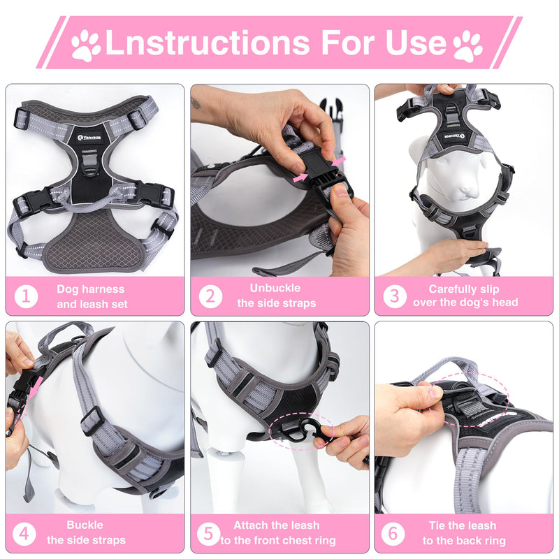 Reflective Dog Harness with Handle for Small Dogs, Adjustable Dog Harness and Leash Set with 2 D-Rings - PawsPlanet Australia