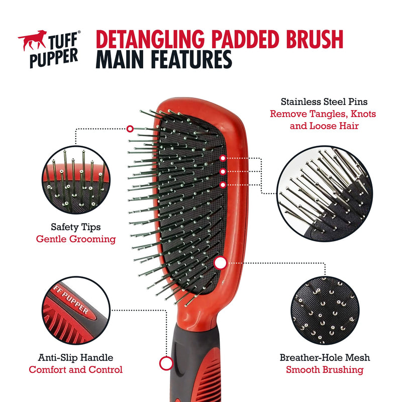 Tuff Pupper Stainless Steel Pin Brush for Long or Short Hair Pets - Detangling & Dematting Undercoat Brush for Dogs, Cats, and All Pets - PawsPlanet Australia