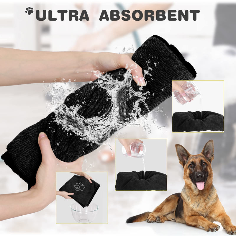 Chumia 4 Pack Dog Towels for Drying Dog Large Microfiber Dog Towels Grooming Towels Absorbent Soft Pet Bath Towels with Embroidered Paw for Small Medium Large Dogs Cats Bathing(Black,16 x 32 Inch) 16 x 32 Inch Black - PawsPlanet Australia