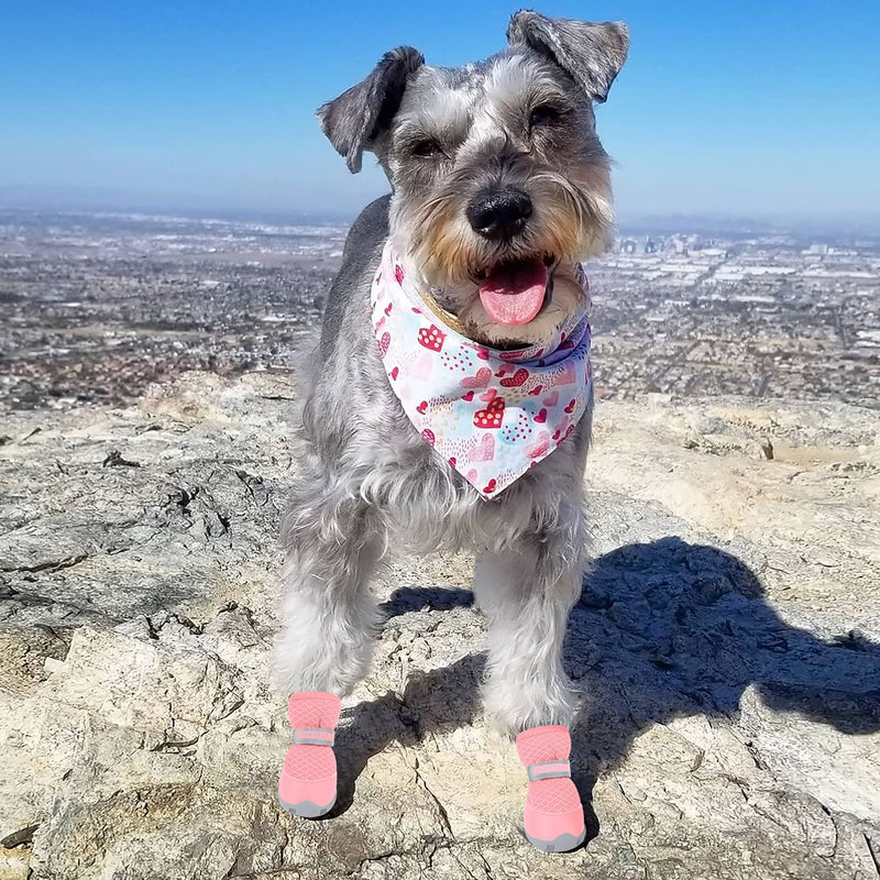 QUMY 4PCS Dog Shoes for Small Dogs, Hot Pavement Summer Puppy Dog Boots & Paw Protectors with Soft Anti-Slip Rubber Sole, Mesh Breathable Dog Booties for Hardfloors, Walking Running Pink Size 2 size 1: 1.29"x0.98"(L*W) - PawsPlanet Australia