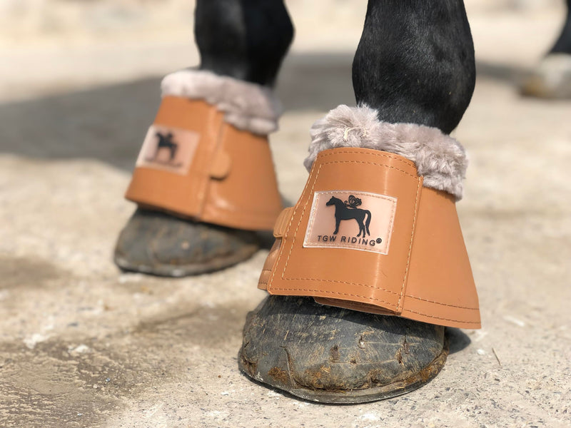 Horse Bell Boots Dressage Horse Boots XL L M S Large Bell Boots with Faux Cognac Color