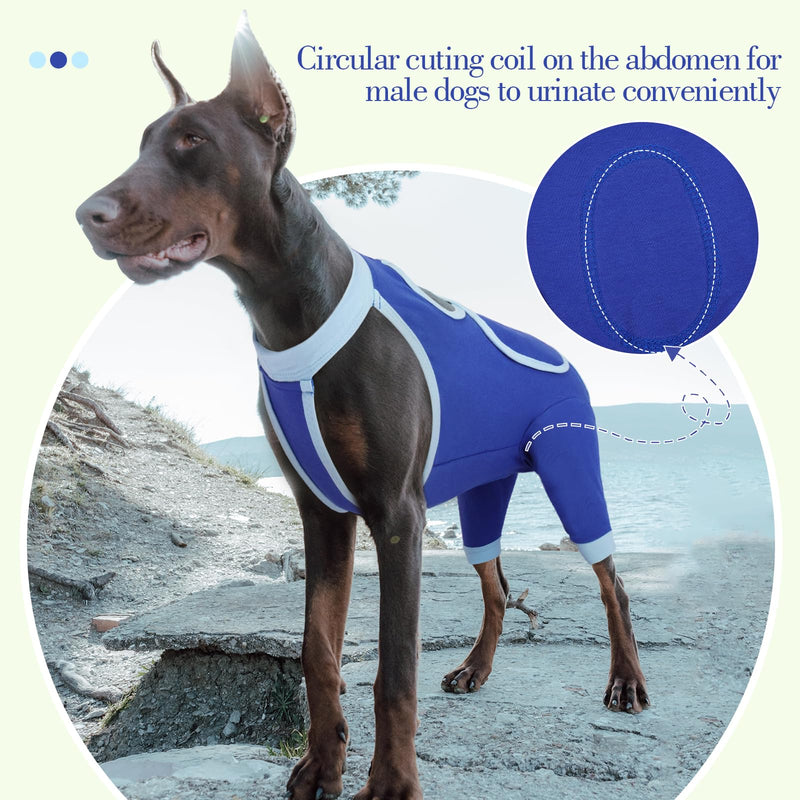 ROZKITCH Dog Surgery Leg Sleeve Rear Legs, Male Female Pet Prevent Licking Wound Elbow Knee Protector, Dog Recovery Suit Cone Collar Alternative Pants Shirt for Wound Heal Wrap Blue 3XL