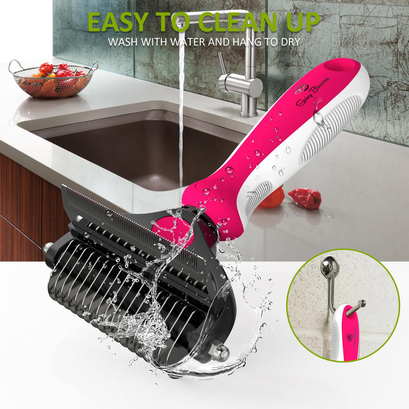 Spring Blossoms-2 in 1 Professional Grooming Rake for Cats & Dogs-Dematting Comb for Easy Mats & Tangles Removing,Pet Brush Safe No More Nasty Shedding and Flying Hair (Rose) Rose