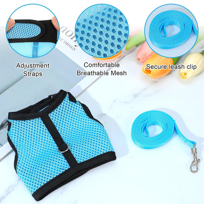 Bunny Harness and Leash Set, Adjustable Breathable Mesh Rabbit Vest with Double Buckles, Escape Proof Walking Training for Kittens, Rabbits, Ferrets, Guinea Pigs, Small Pets, Light Blue, Size M - PawsPlanet Australia