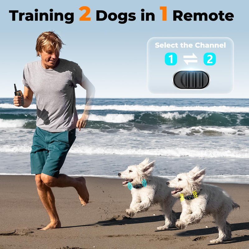 AI Dog Shock Collar 2 Dogs (10-120Lbs) - 3300FT Dog Training Collar with Remote, IPX7 Waterproof Collar with Beep, Vibration, Safe Shock for Large Medium Small Dogs, Keypad Lock and Flashing Light Black - PawsPlanet Australia