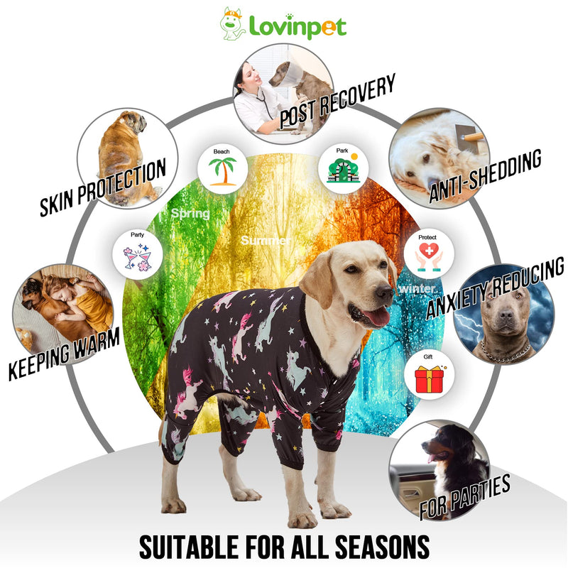 LovinPet Dog Pajamas for Dogs - Post-Surgical Recovery for Big Dogs, Lightweight Pullover Dog Clothes, Full Coverage Cane Corso Pajamas, Wild Horses Galloping Print/Large Large Black