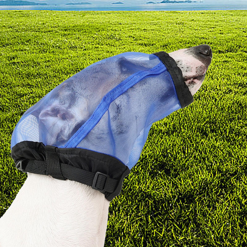 Foxtail Mask for Dogs, Dog Face Guard, Adjustable Head Net, Field Cover, Polyester, Blue, L