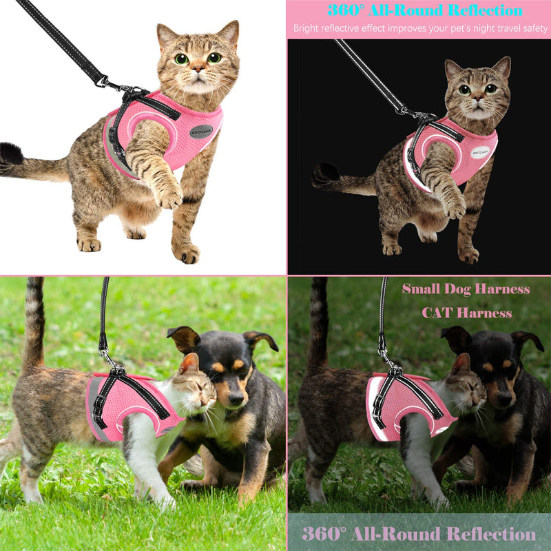 Cat Harness and Leash for Walking, Kitten Escape Proof Harnesses, Adjustable Reflective Puppy Harness with Leashes Set, Easy Adjustable Soft net Breathable Pet Safety Vest L (Chest: 15" - 17") Pink - PawsPlanet Australia