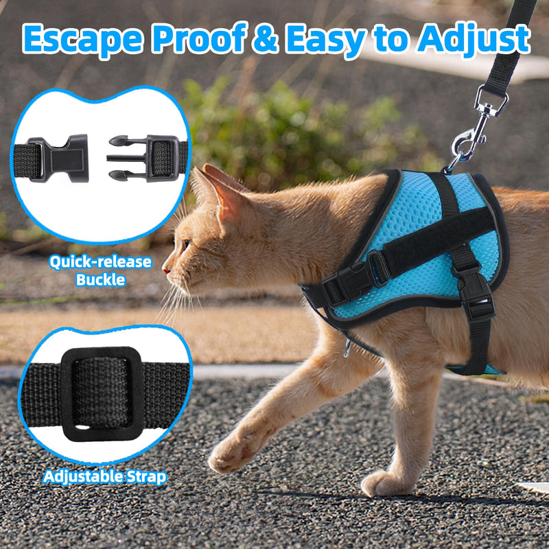 PUPTECK Cat Harness and Leash Set Escape Proof, Adjustable Reflective Kitten Jacket Easy Control, Pet Vest Harness for Cats Small Dogs Puppies Walking and Travel Blue - PawsPlanet Australia